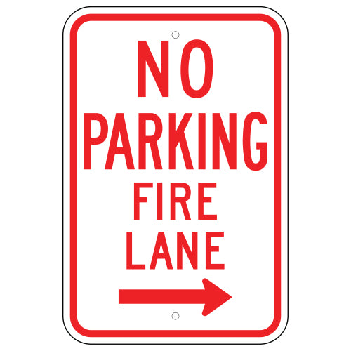 No Parking Fire Lane Sign, Right Arrow