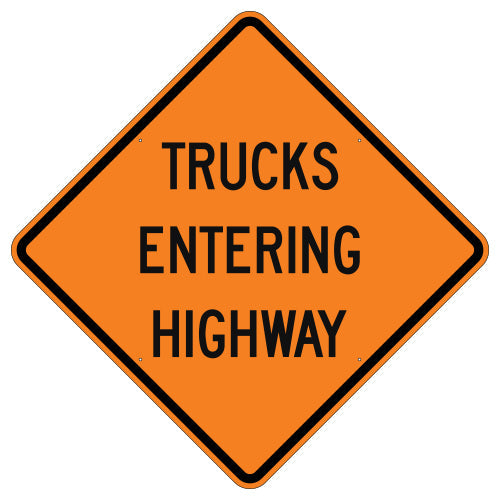 Trucks Entering Highway Sign, Orange