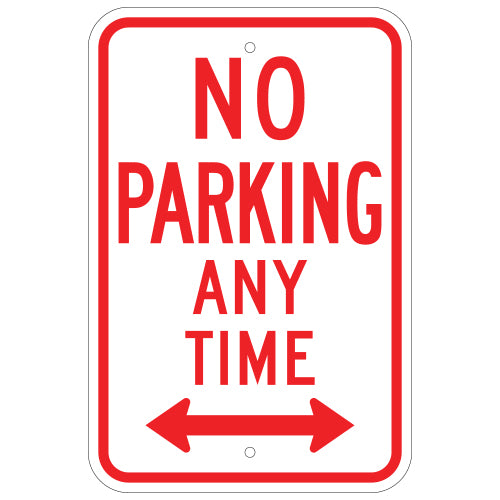 No Parking Any Time Sign, with Arrow