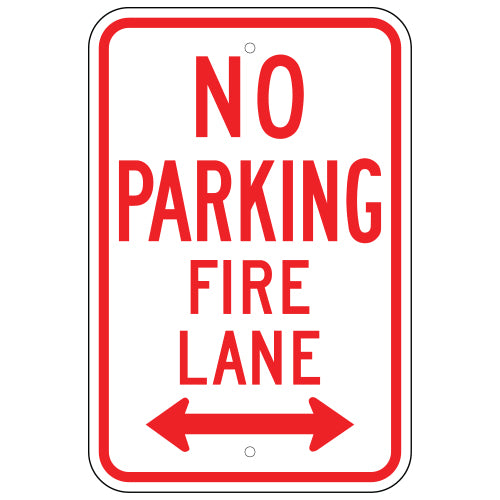 No Parking Fire Lane Sign, Double Arrow