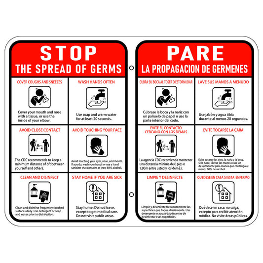 Stop the Spread of Germs Sign - Vertical - Bilingual